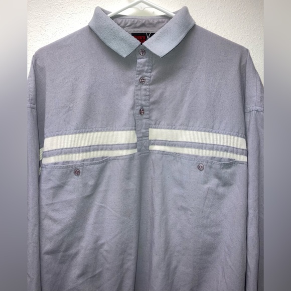 Vtg 90s Mens L Longsleeve Polo Collared Grey White Multipattern Shirt Hawk Creek - Picture 2 of 7